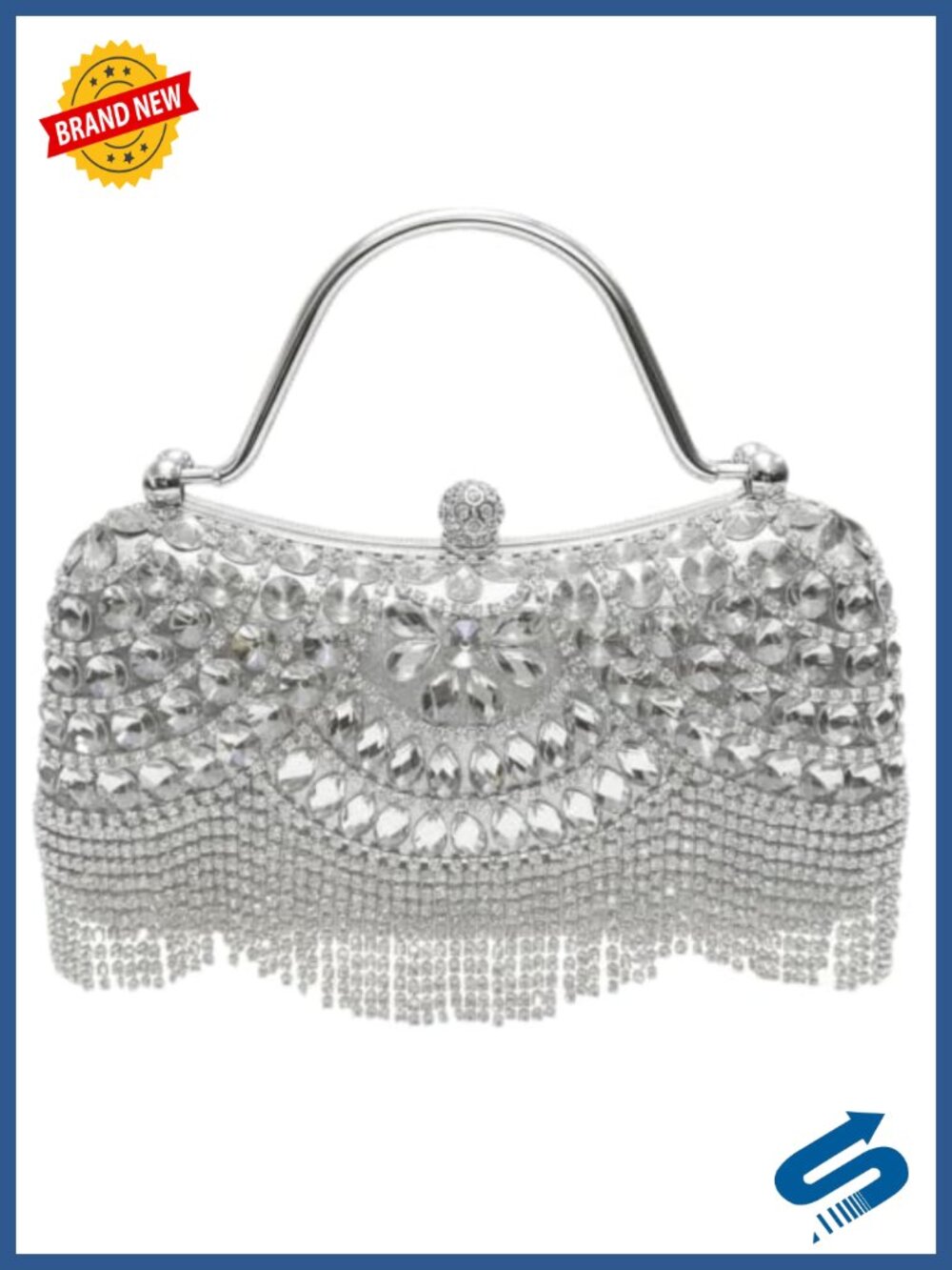 Rhinestone Fringe Clutch Evening Bag Sparkly Formal Purse with Chain Strap